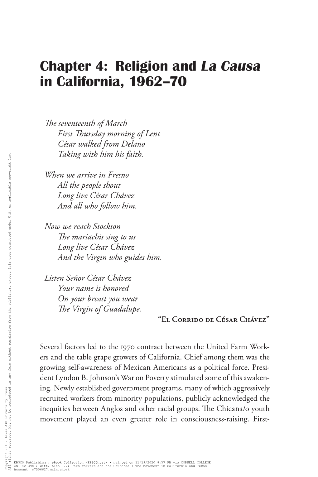 Chapter 4: Religion and La Causa in California, 1962–70