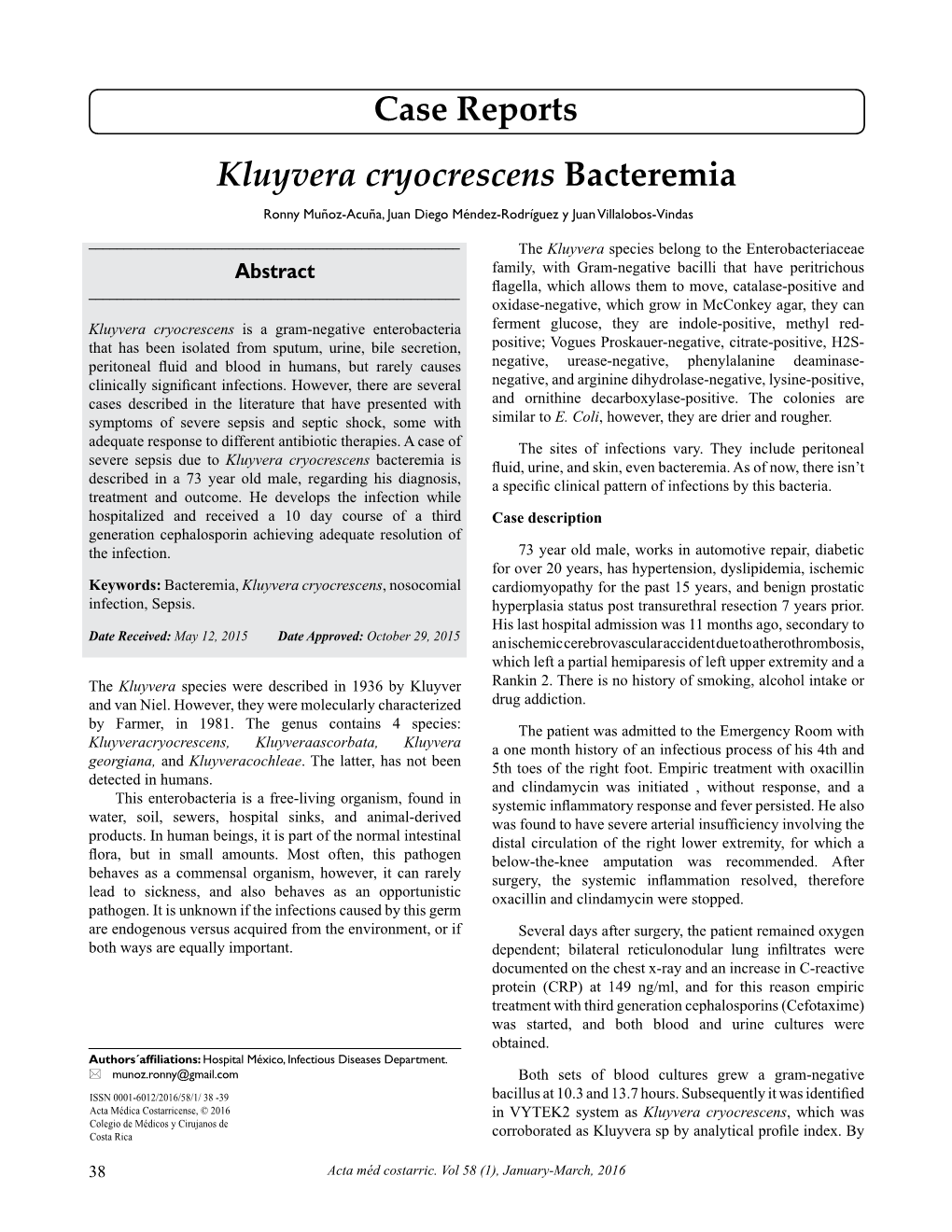 Kluyvera Cryocrescens Bacteremia Case Reports