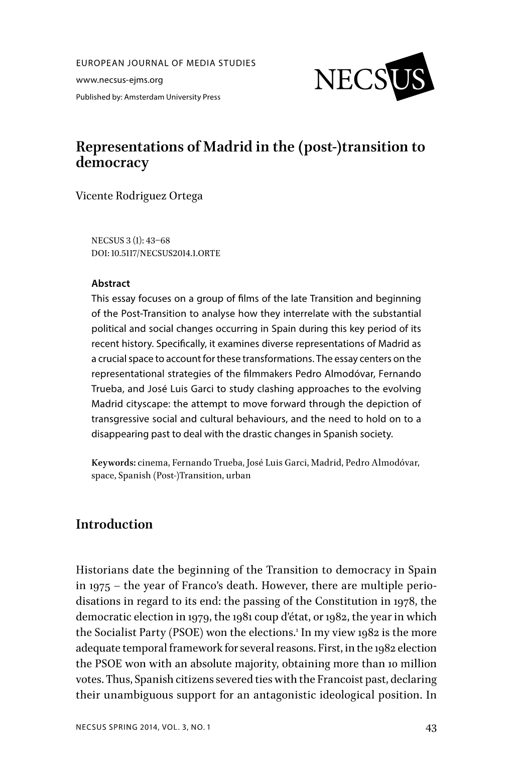 Representations of Madrid in the (Post-)Transition to Democracy