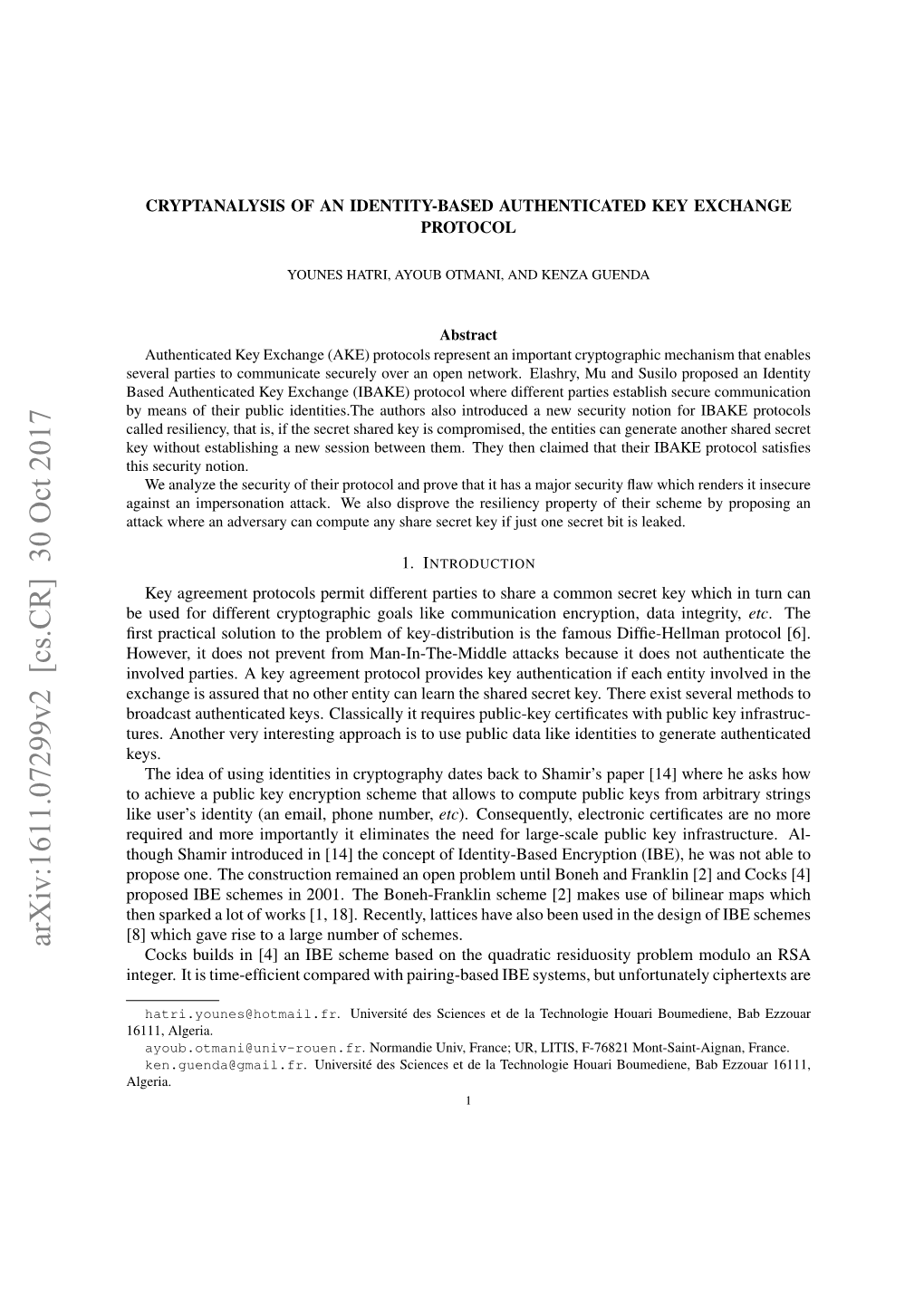 Cryptanalysis of an Identity-Based Authenticated Key Exchange Protocol