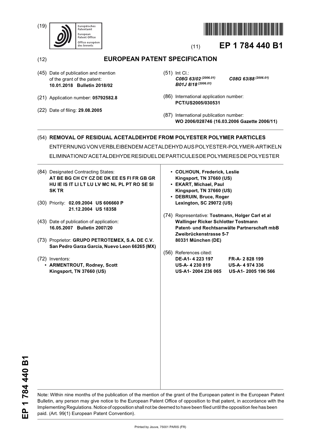 Removal of Residual Acetaldehyde From