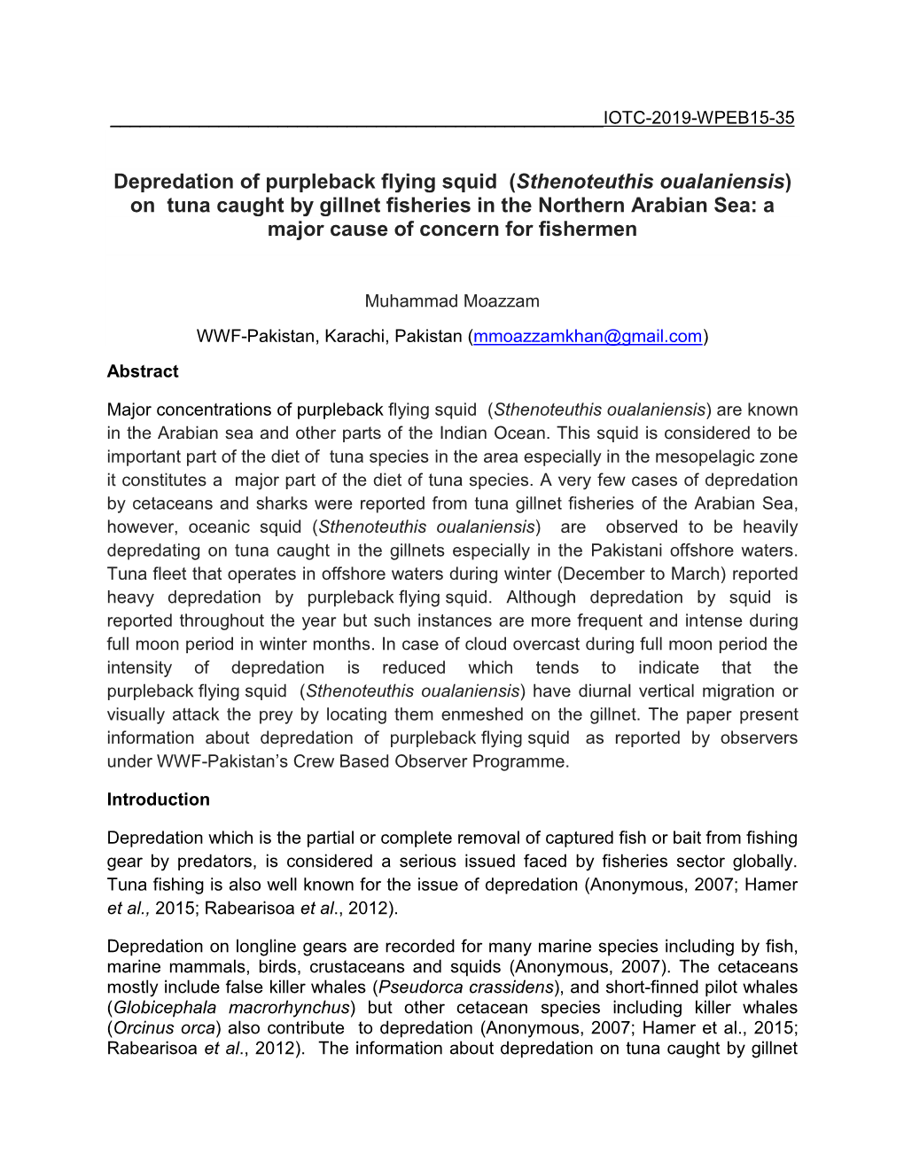 Depredation of Purpleback Flying Squid (Sthenoteuthis Oualaniensis)