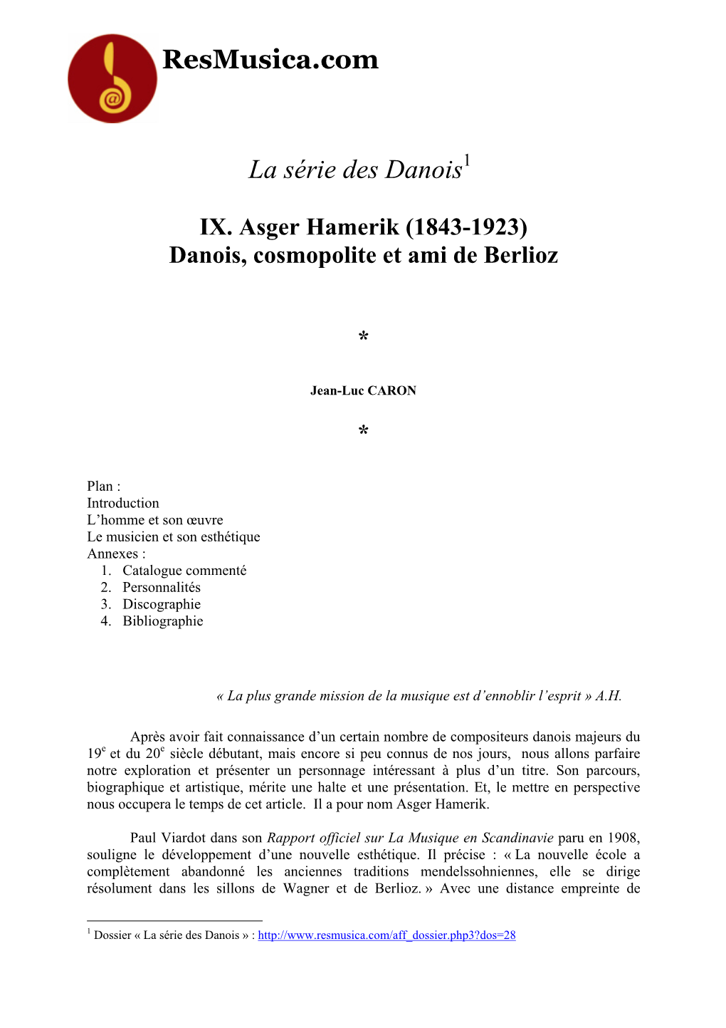 Asger Hamerik (1843-1923) : Danois, Cosmopolite Et Ami De