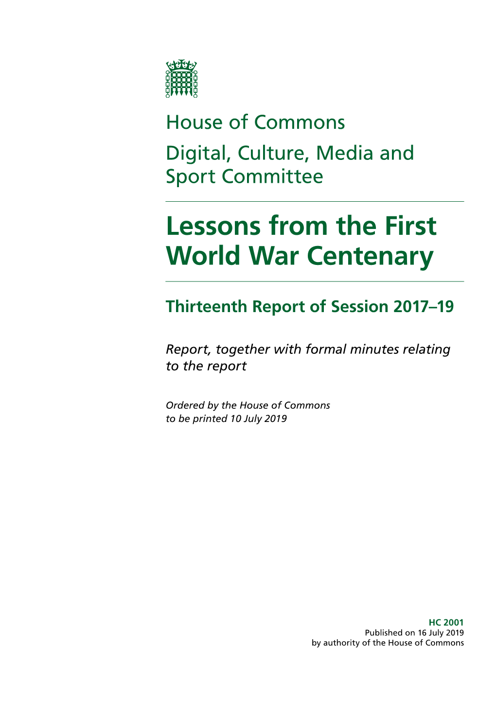 Lessons from the First World War Centenary