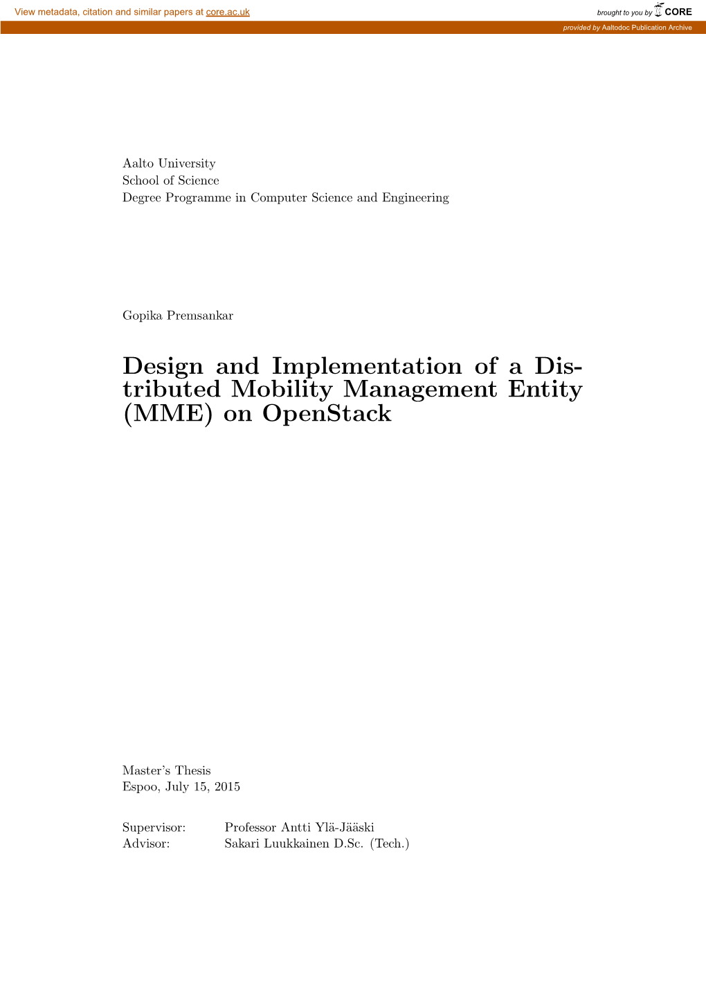 Design and Implementation of a Distributed Mobility Management