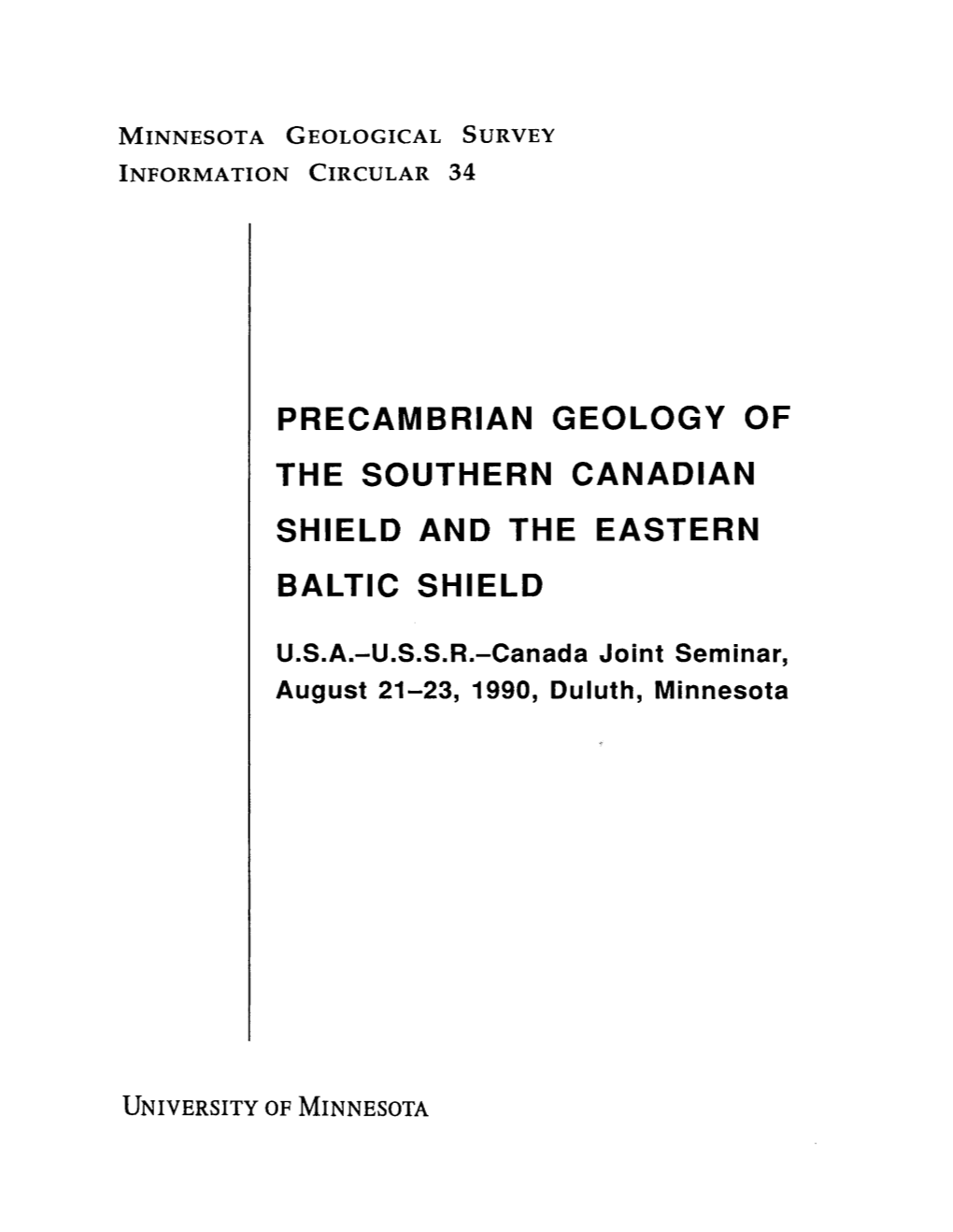 Precambrian Geology of the Southern Canadian Shield and the Eastern Baltic Shield