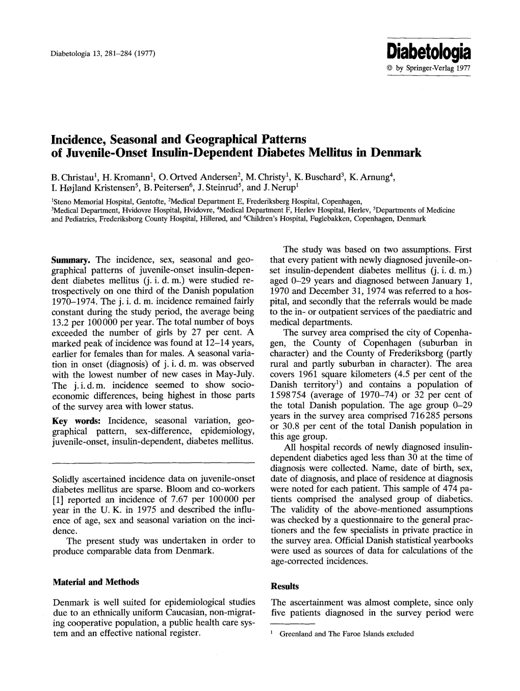 Incidence, Seasonal and Geographical Patterns of Juvenile-Onset Insulin-Dependent Diabetes Mellitus in Denmark