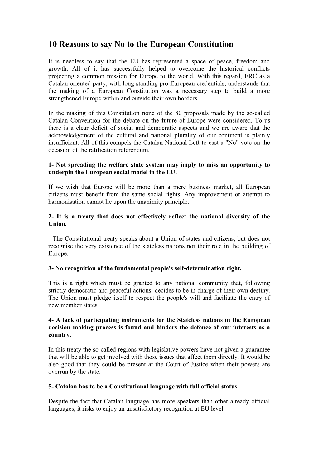 10 Reasons to Say No to the European Constitution