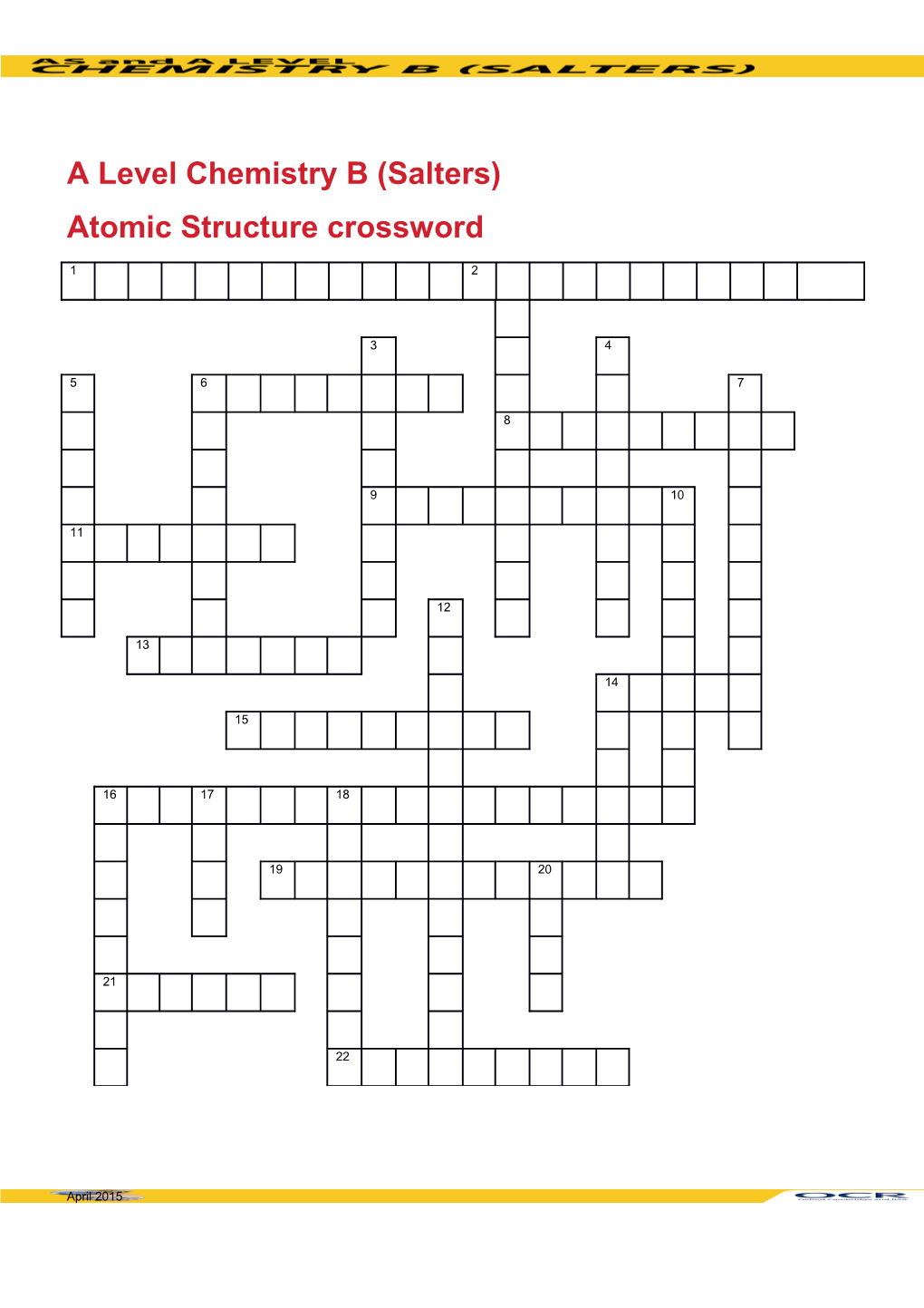 A Level Chemistry B (Salters) Lesson Element Learner Sheet Atomic Structure Crossword