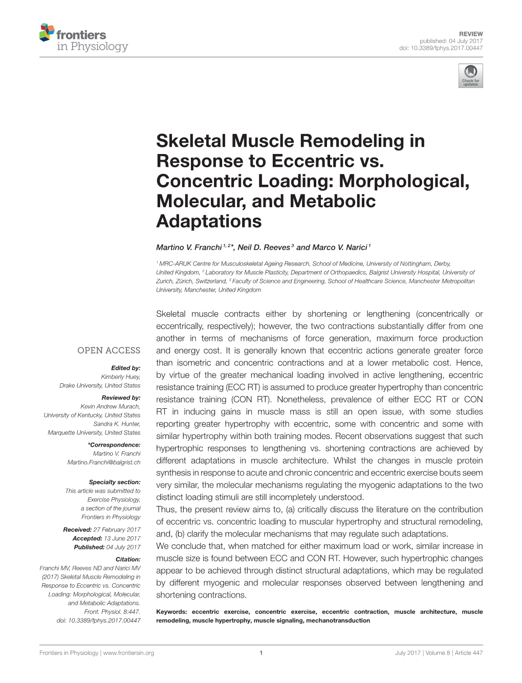 Skeletal Muscle Remodeling in Response to Eccentric Vs