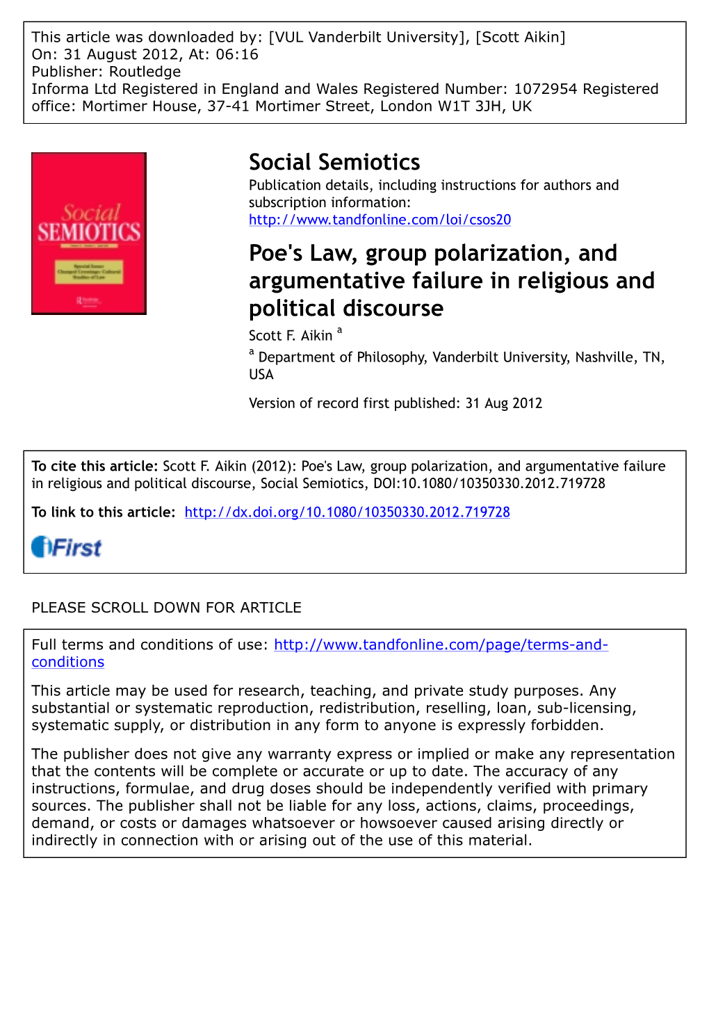 Poe's Law, Group Polarization, and Argumentative Failure in Religious and Political Discourse Scott F