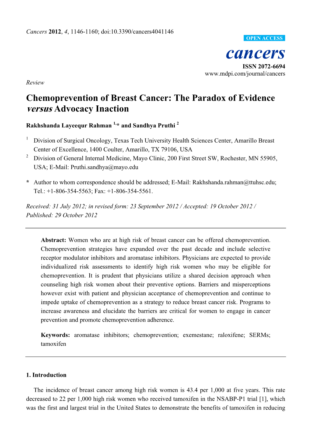 Chemoprevention of Breast Cancer: the Paradox of Evidence Versus Advocacy Inaction