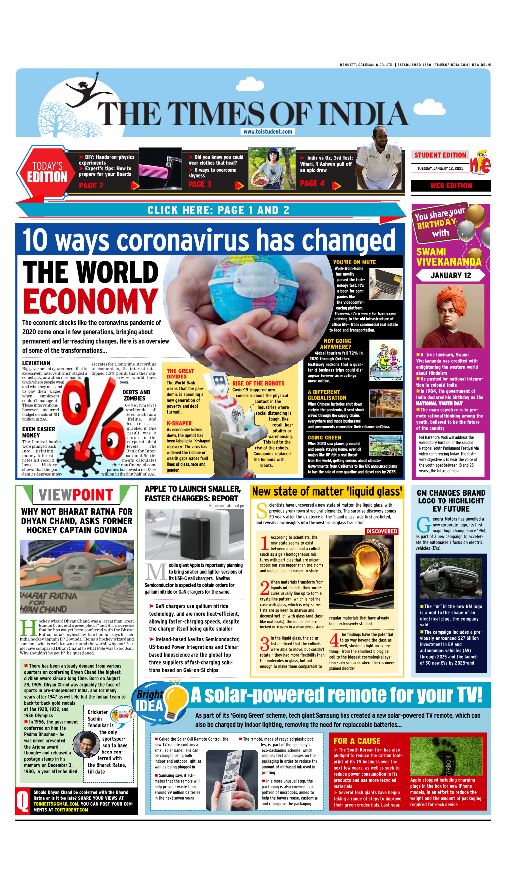 10 Ways Coronavirus Has Changed SWAMI YOU're on MUTE VIVEKANANDA Work-From-Home Has Mostly Passed the Tech- JANUARY 12 the WORLD Nology Test