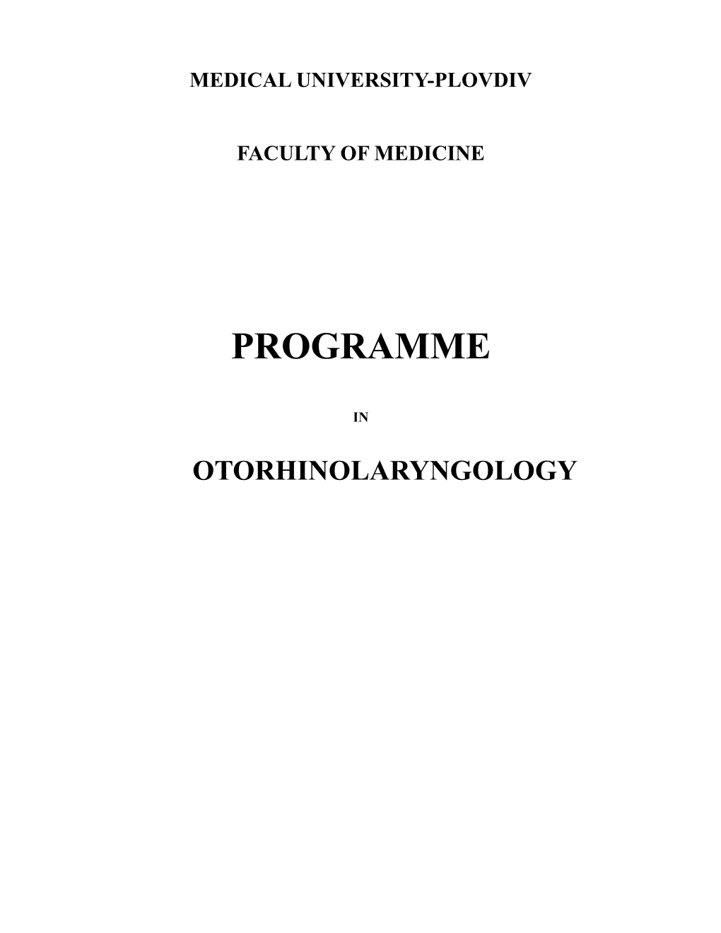 Programme in Otorhinolaryngology