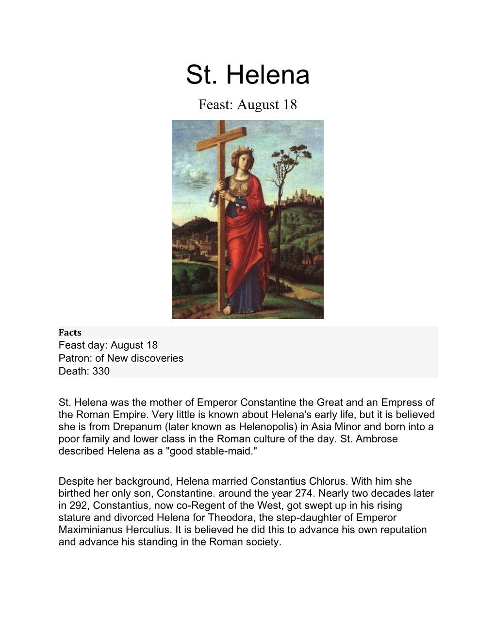 St. Helena Feast: August 18