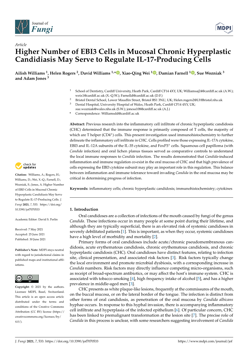 Higher Number of EBI3 Cells in Mucosal Chronic Hyperplastic Candidiasis May Serve to Regulate IL-17-Producing Cells