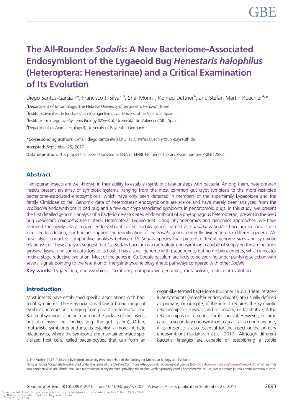 The All-Rounder Sodalis: a New Bacteriome-Associated Endosymbiont of the Lygaeoid Bug Henestaris Halophilus (Heteroptera: Henest