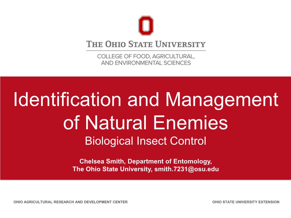 Identification and Management of Natural Enemies Biological Insect Control