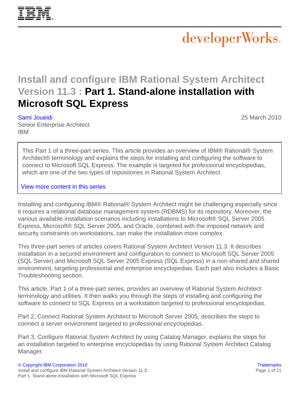 Install and Configure IBM Rational System Architect Version 11.3 : Part 1