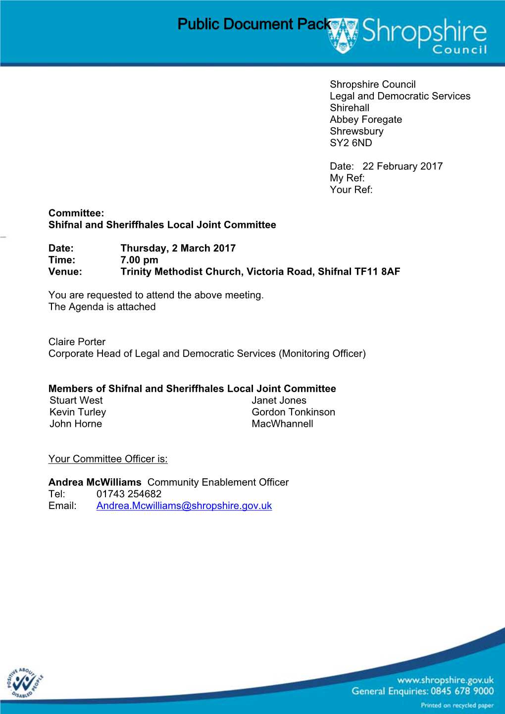 (Public Pack)Agenda Document for Shifnal and Sheriffhales Local Joint