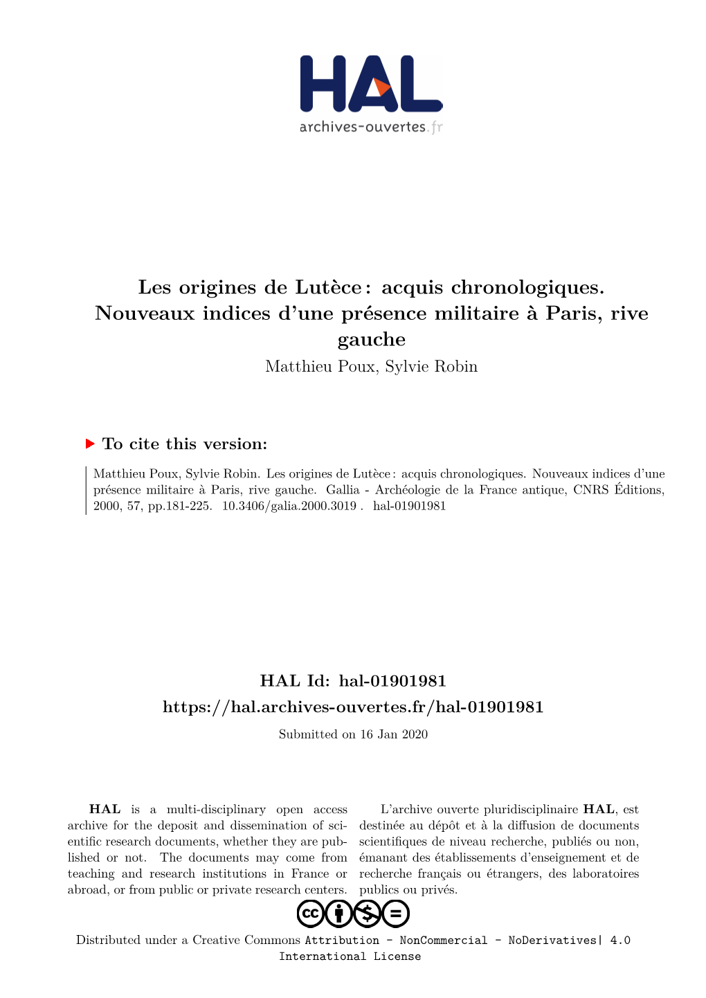 Les Origines De Lutèce: Acquis Chronologiques. Nouveaux Indices D'une Présence Militaire À Paris, Rive Gauche