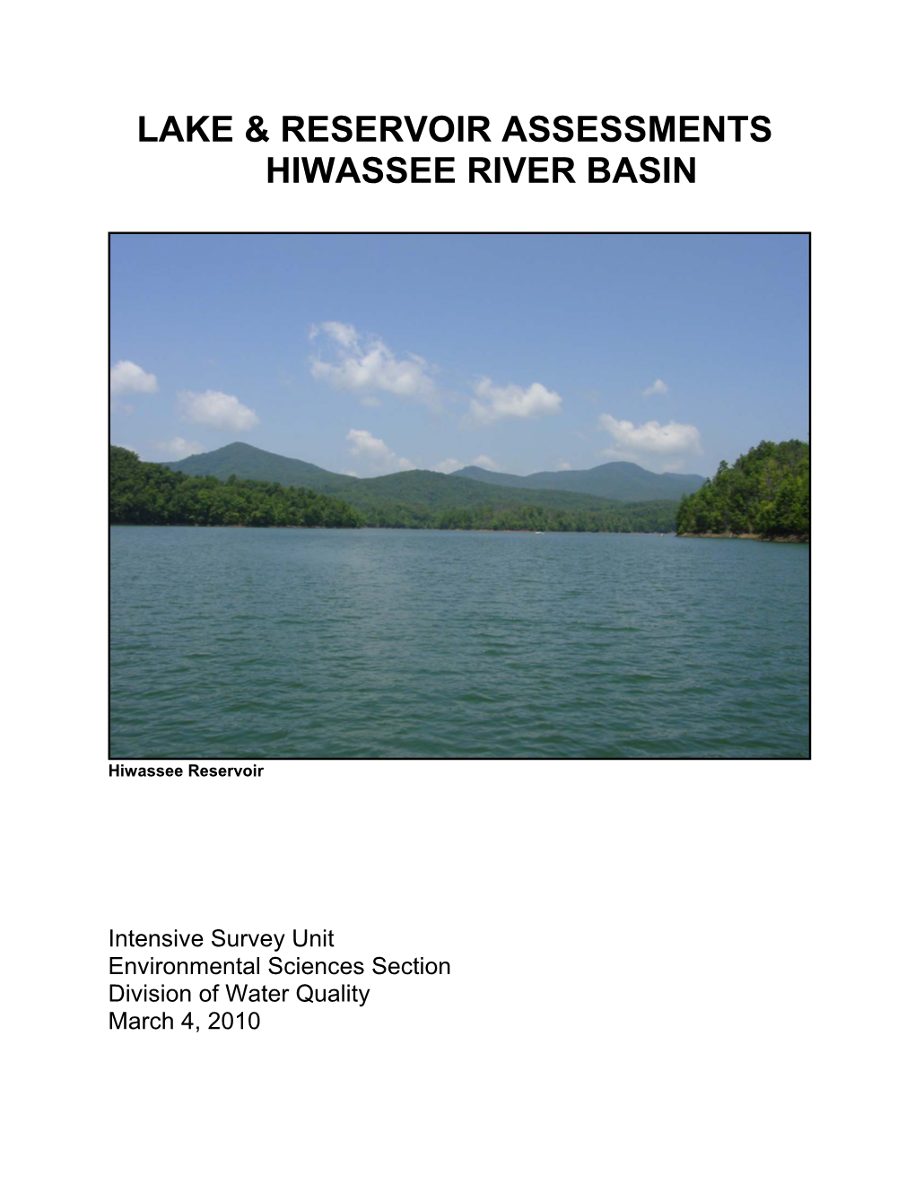 Lake & Reservoir Assessments Hiwassee River Basin