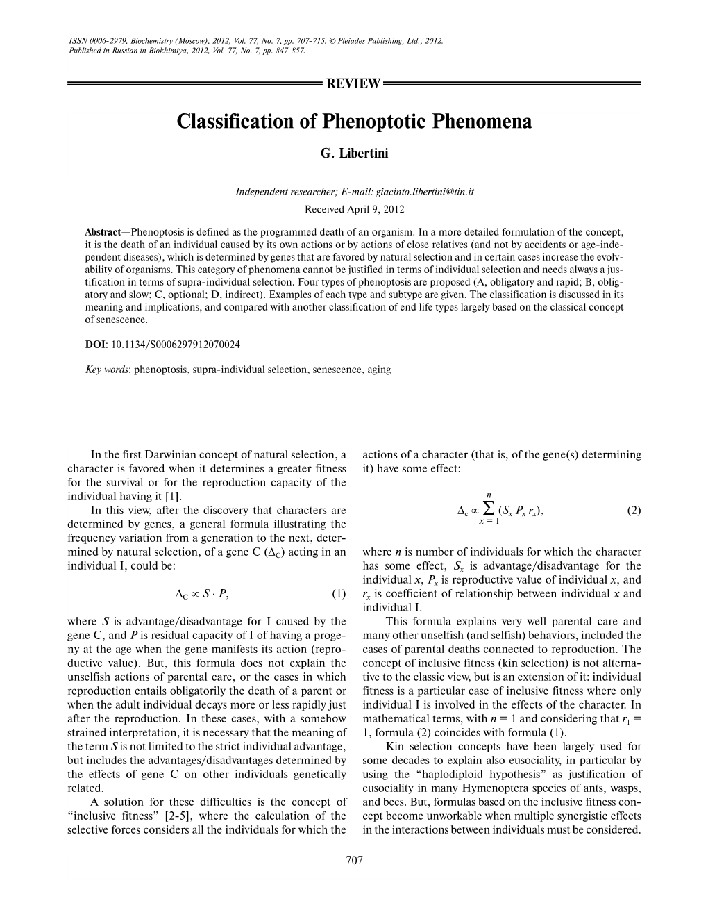 Classification of Phenoptotic Phenomena