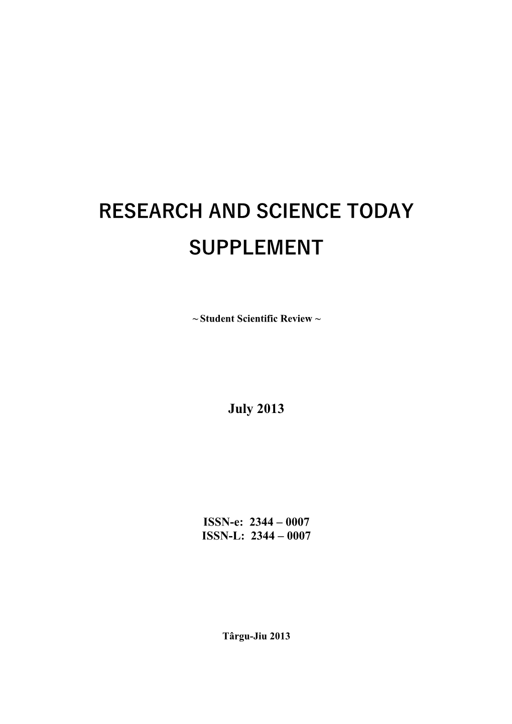 Research and Science Today Supplement 1/2013