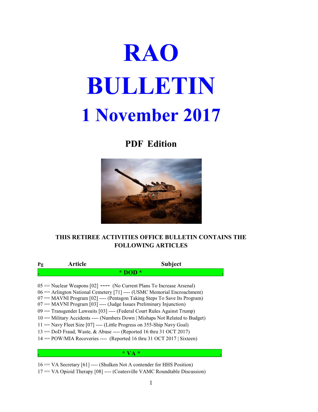 RAO BULLETIN 1 November 2017