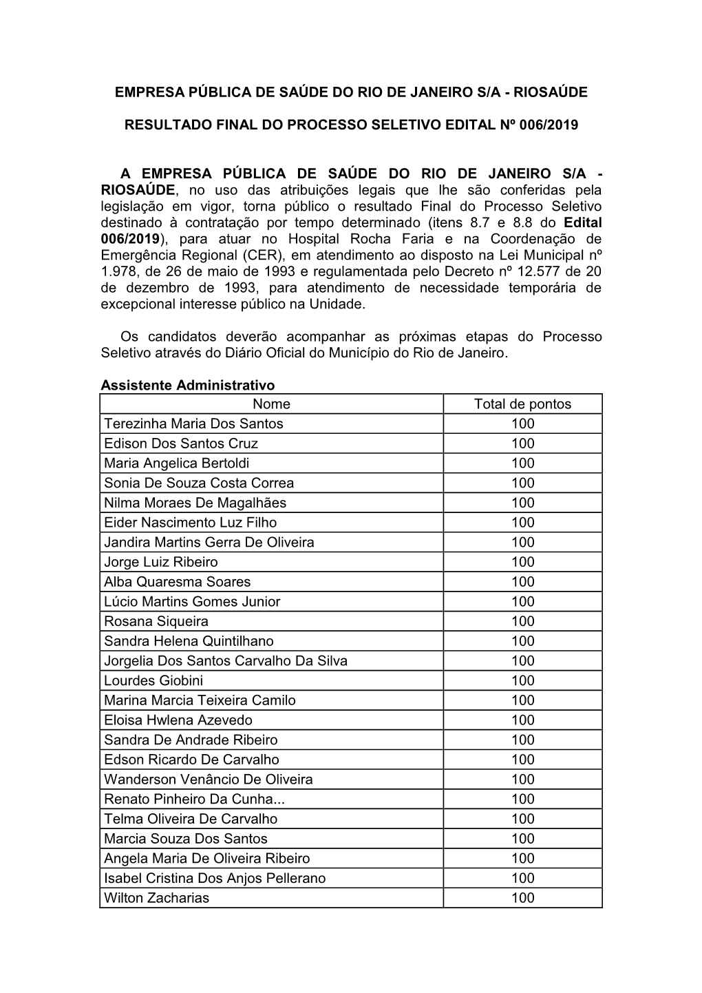 Empresa Pública De Saúde Do Rio De Janeiro S/A - Riosaúde