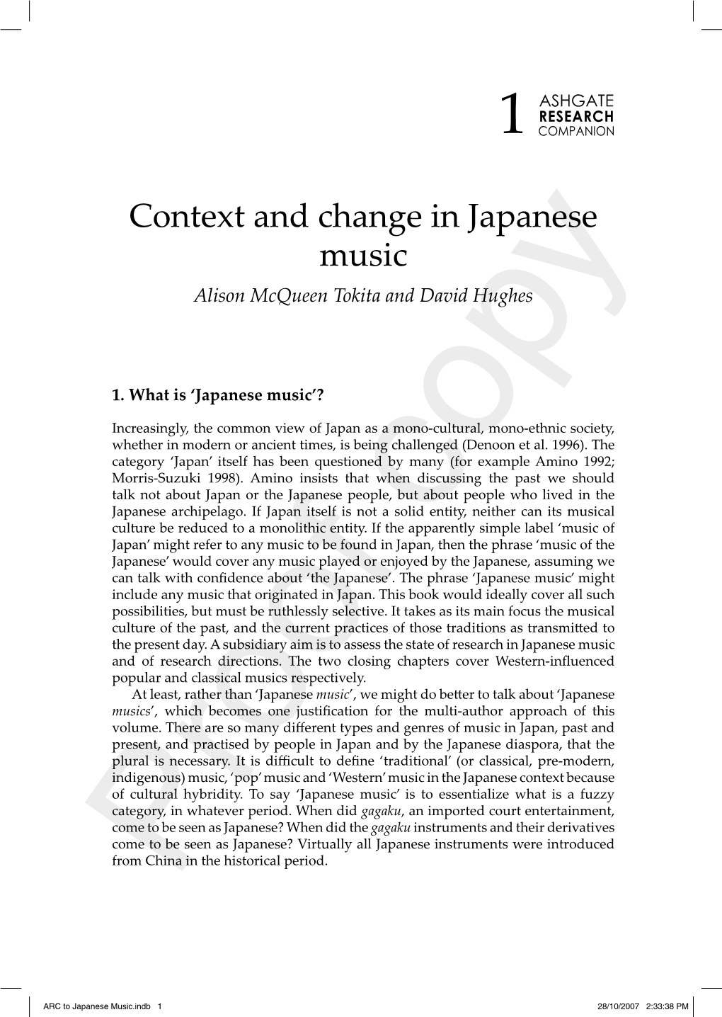 Context and Change in Japanese Music Alison Mcqueen Tokita and David Hughes