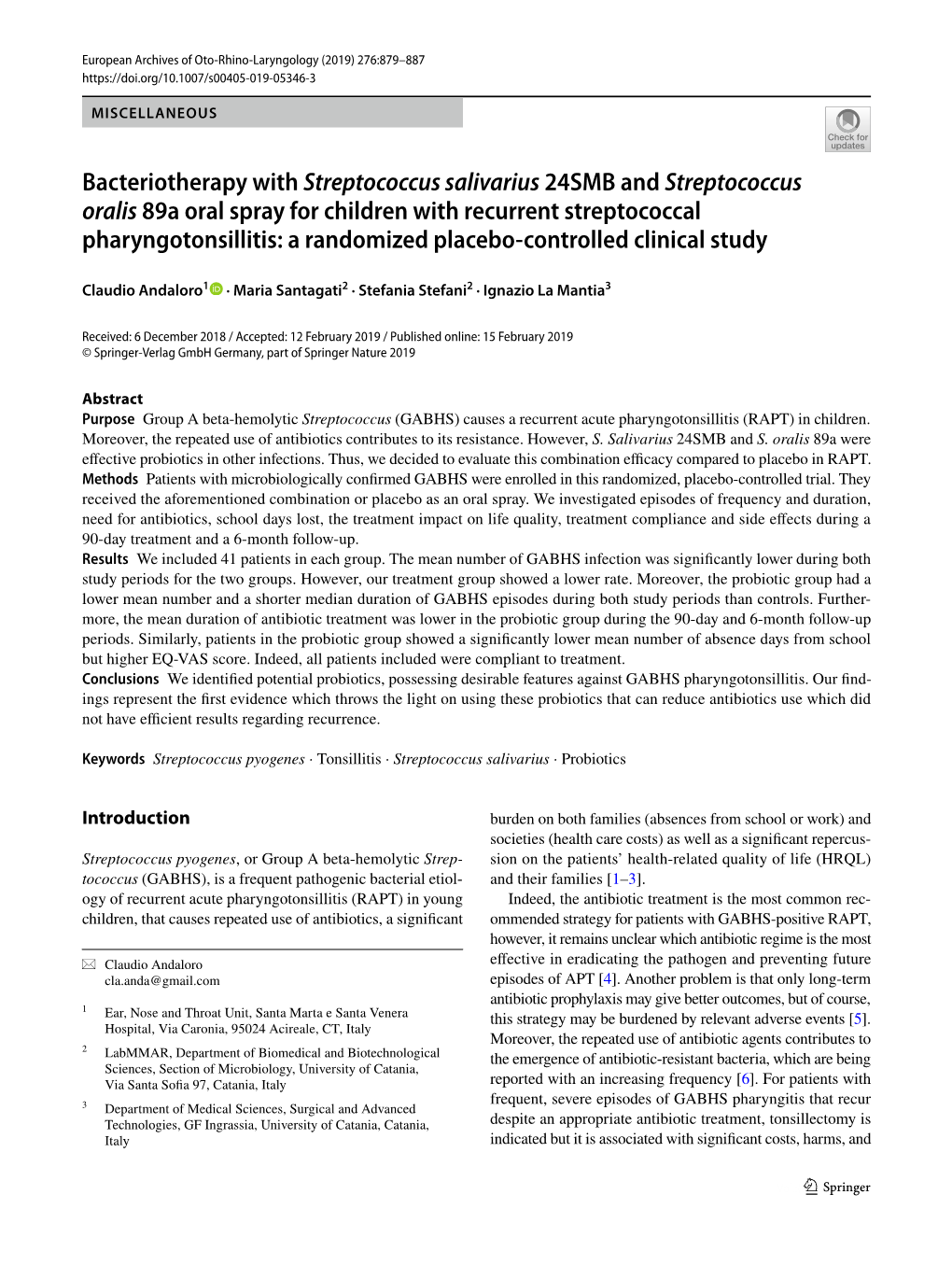 Bacteriotherapy with Streptococcus Salivarius 24SMB And