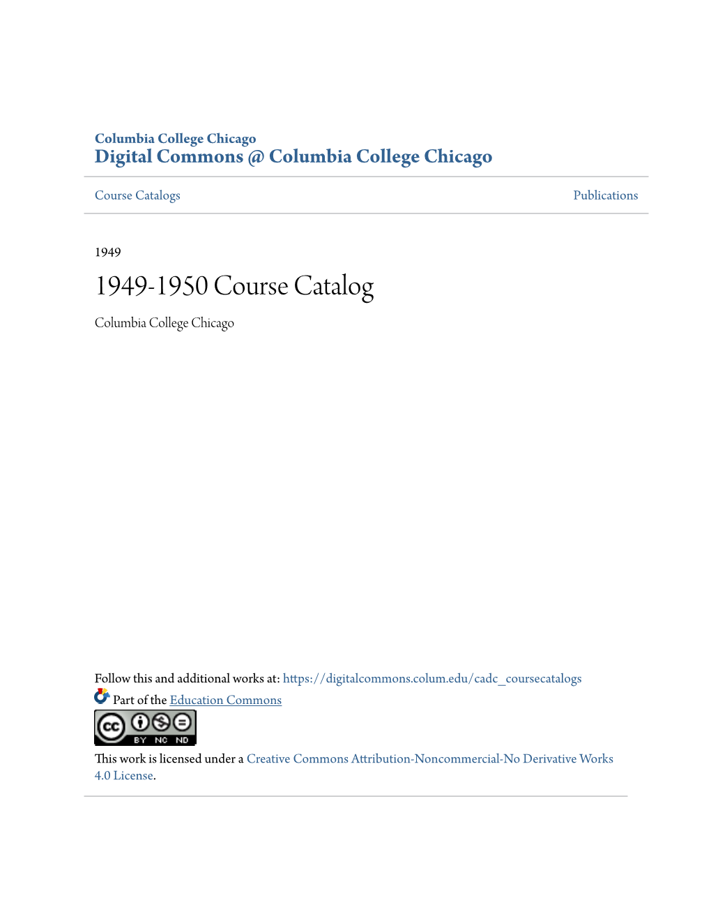 1949-1950 Course Catalog Columbia College Chicago