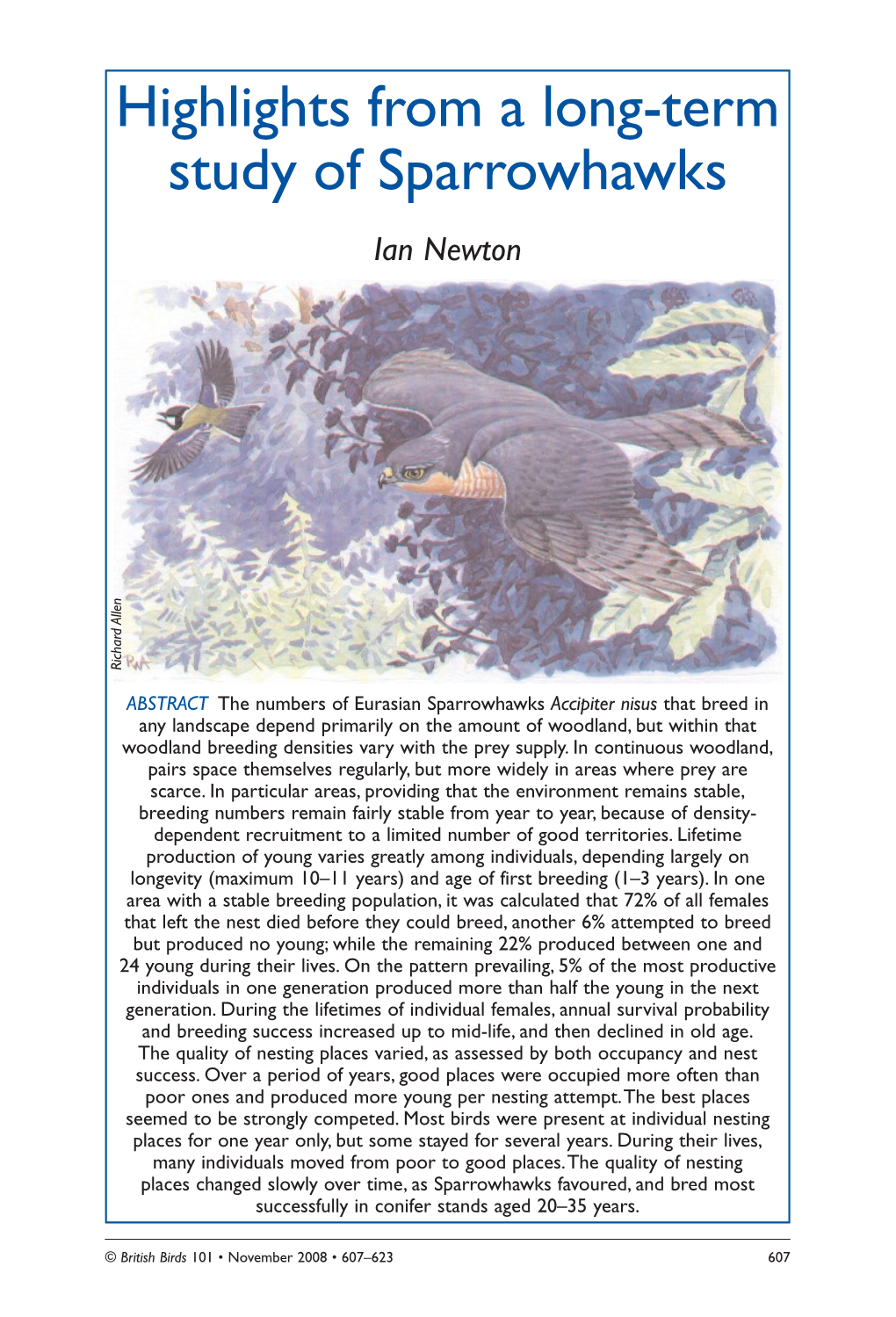 Highlights from a Long-Term Study of Sparrowhawks Ian Newton Richard Allen