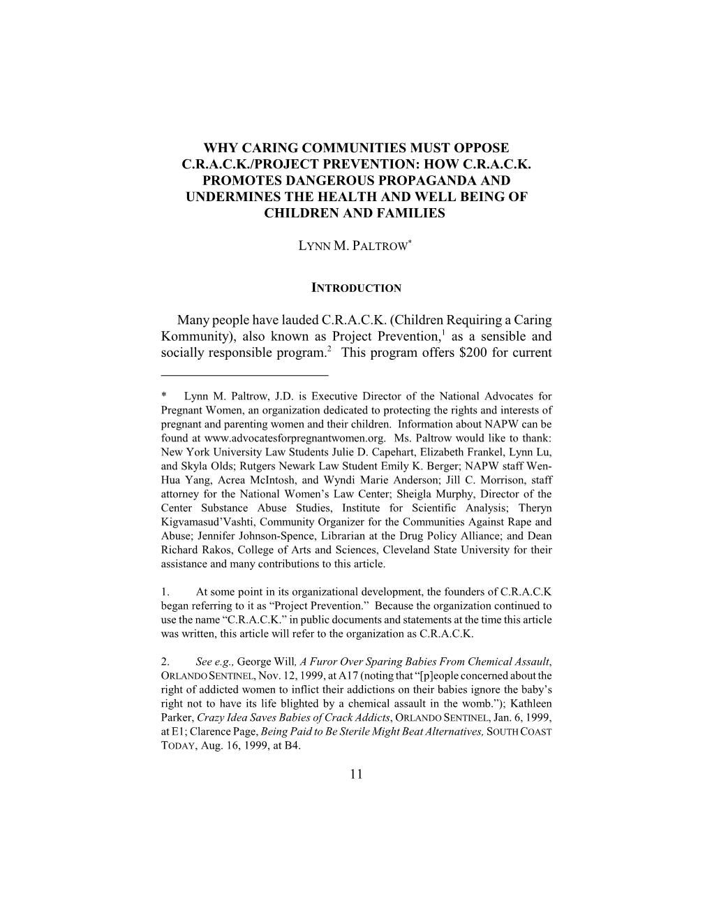 11 Why Caring Communities Must Oppose Crack/Project