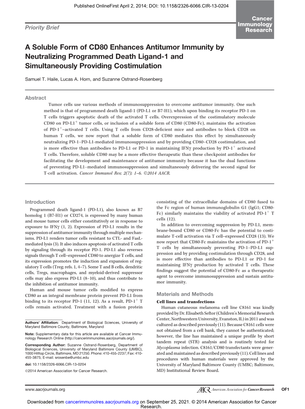 A Soluble Form of CD80 Enhances Antitumor Immunity by Neutralizing Programmed Death Ligand-1 and Simultaneously Providing Costimulation