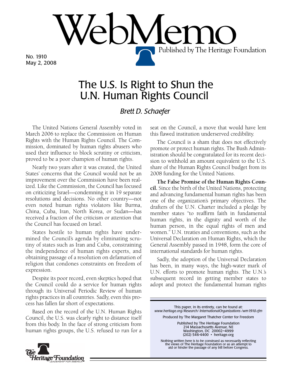 The U.S. Is Right to Shun the U.N. Human Rights Council Brett D