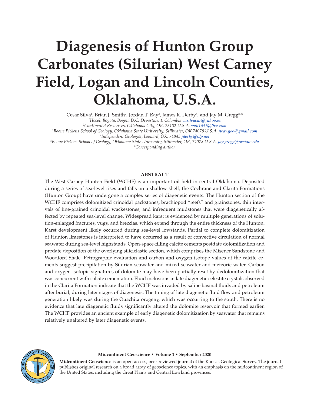 Diagenesis of Hunton Group Carbonates (Silurian) West Carney Field, Logan and Lincoln Counties, Oklahoma, U.S.A