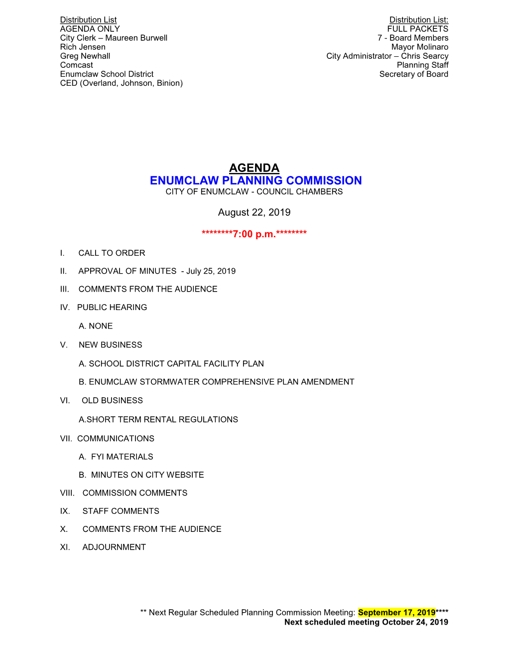 Planning Commission Packet for August 22 2019