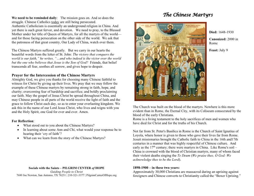 The Chinese Martyrs We Need to Be Reminded Daily: the Mission Goes On