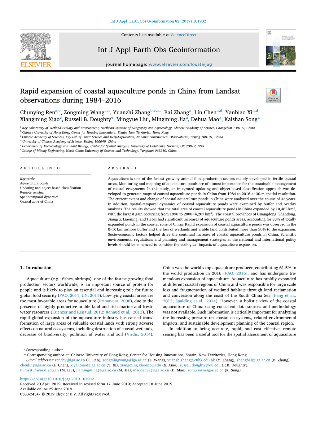 Rapid Expansion of Coastal Aquaculture Ponds in China From