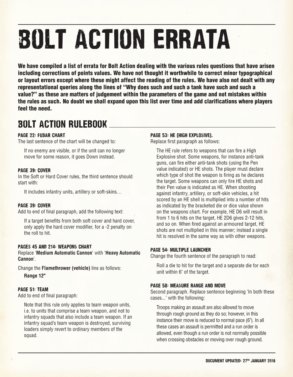 Bolt Action Errata