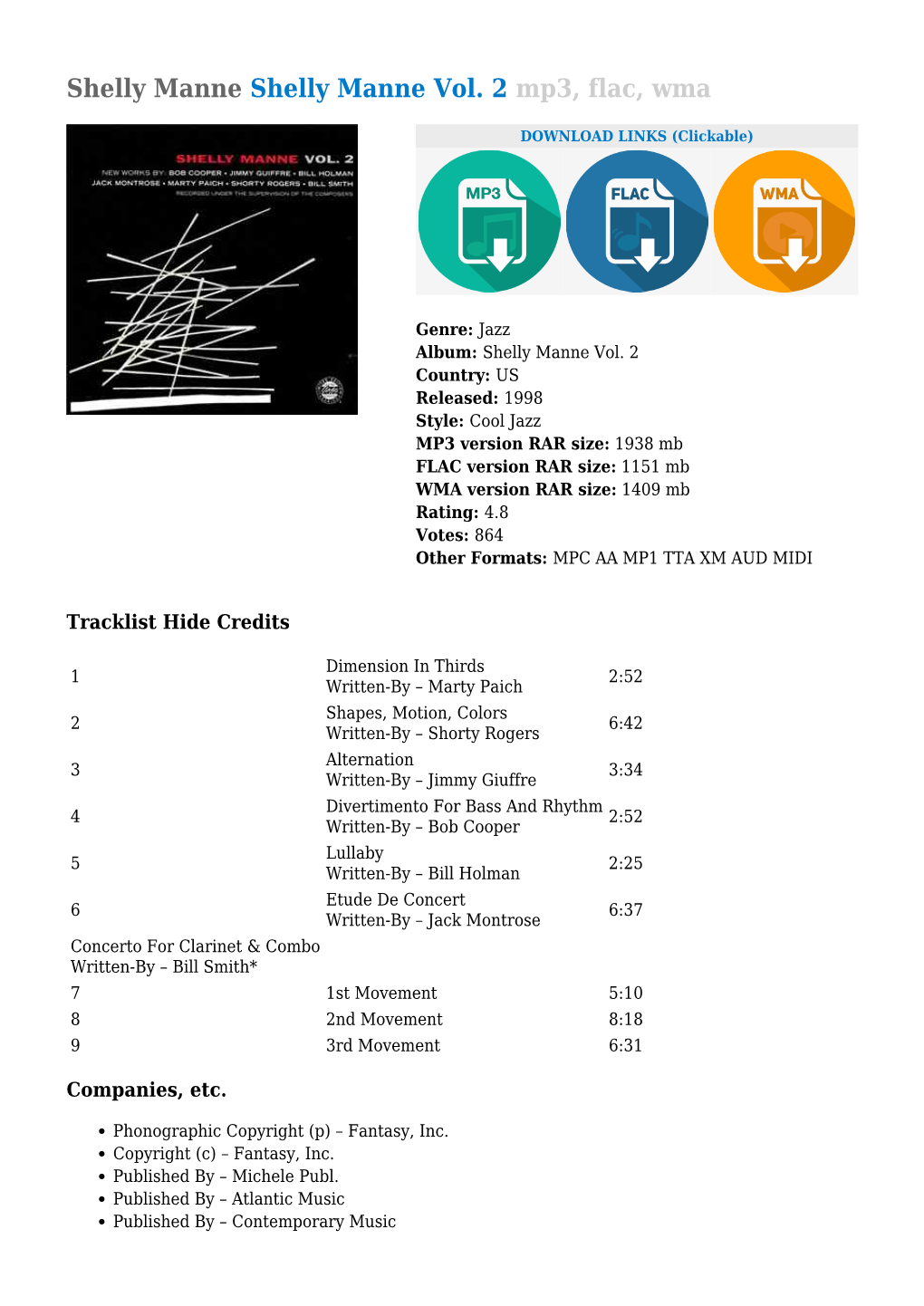 Shelly Manne Vol. 2 Mp3, Flac, Wma