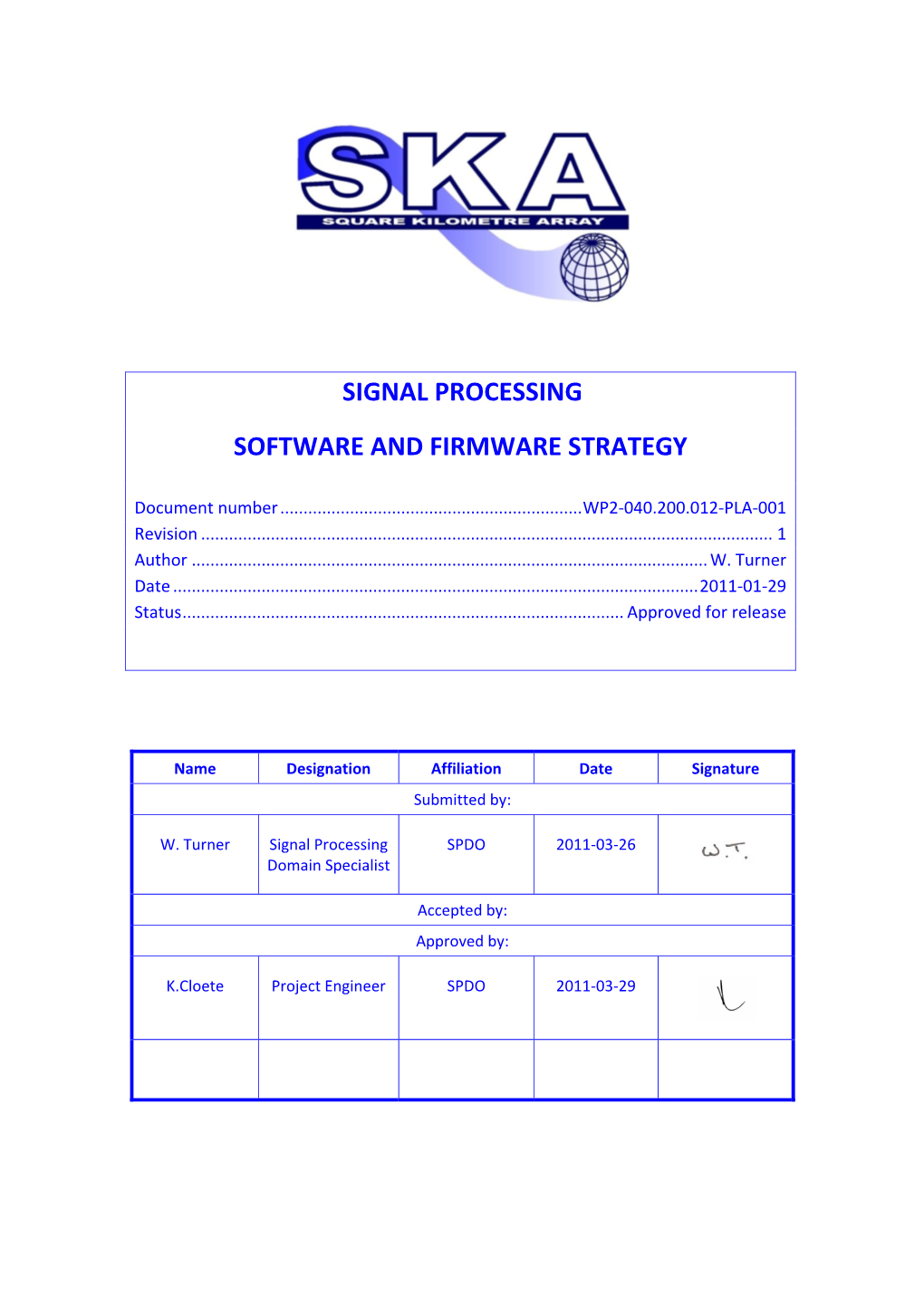 Signal Processing Software and Firmware Strategy