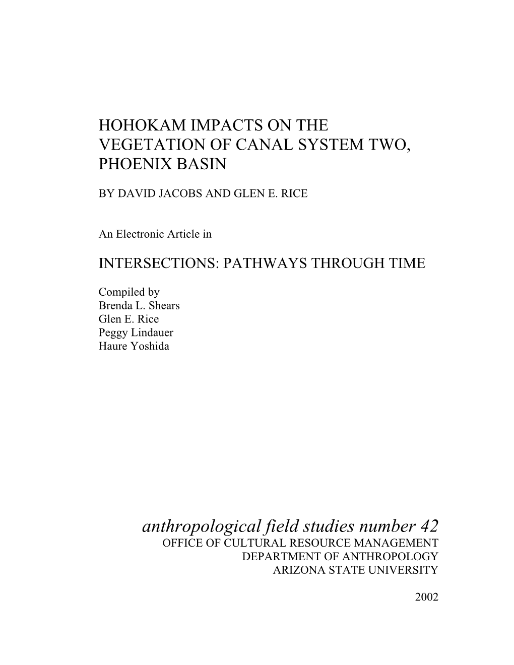 Hohokam Impacts on the Vegetation of Canal System Two, Phoenix Basin