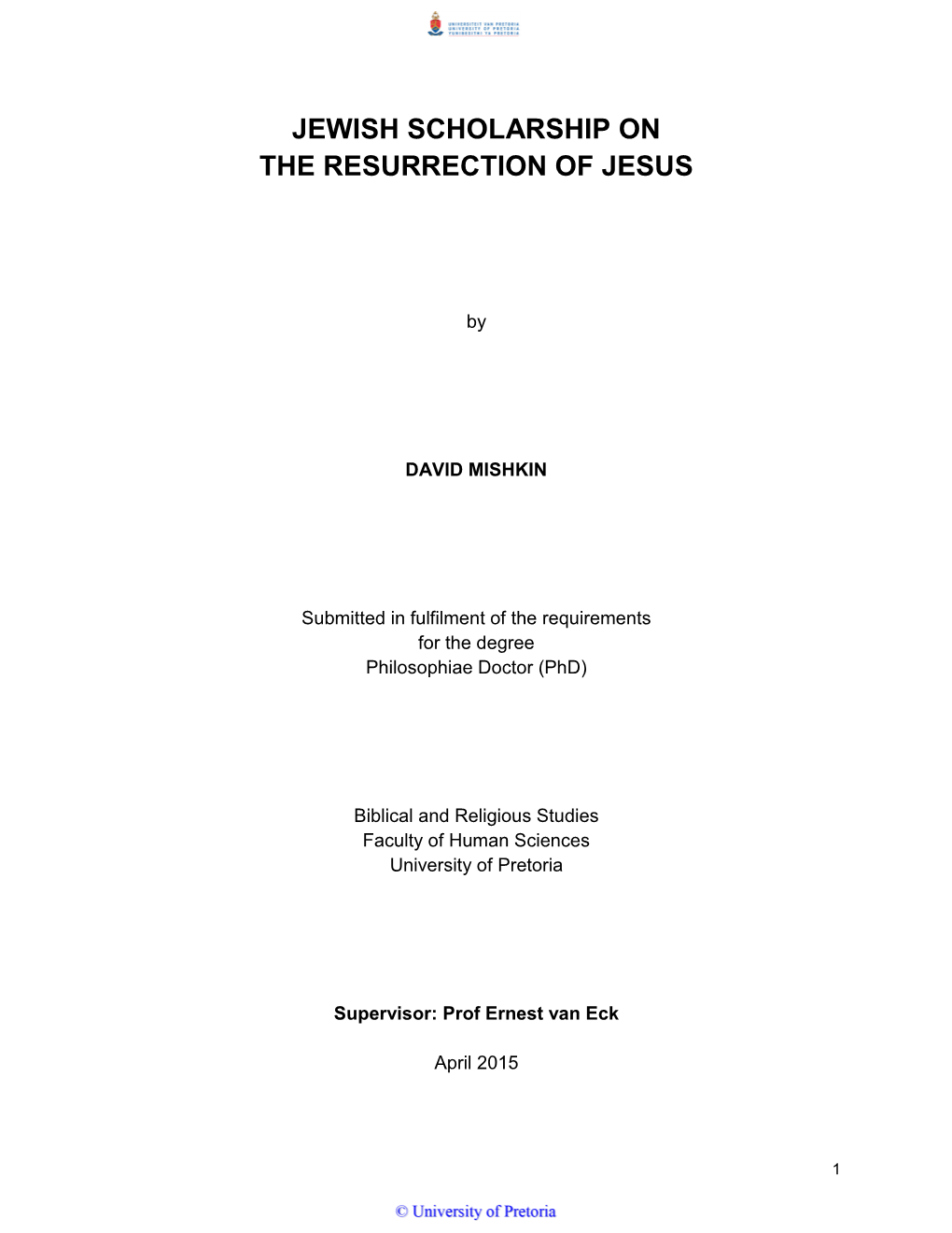 Jewish Scholarship on the Resurrection of Jesus