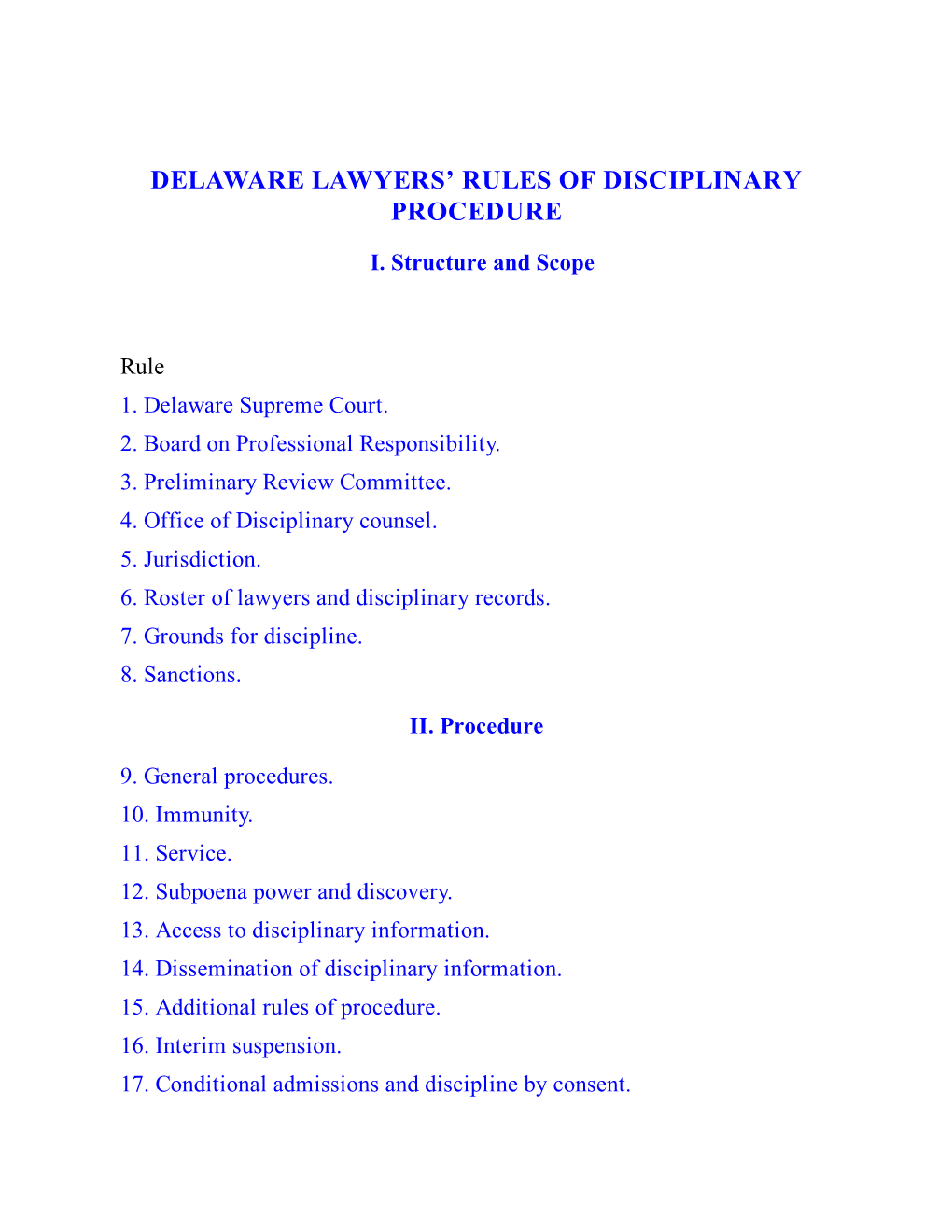 Delaware Lawyers' Rules of Disciplinary Procedure