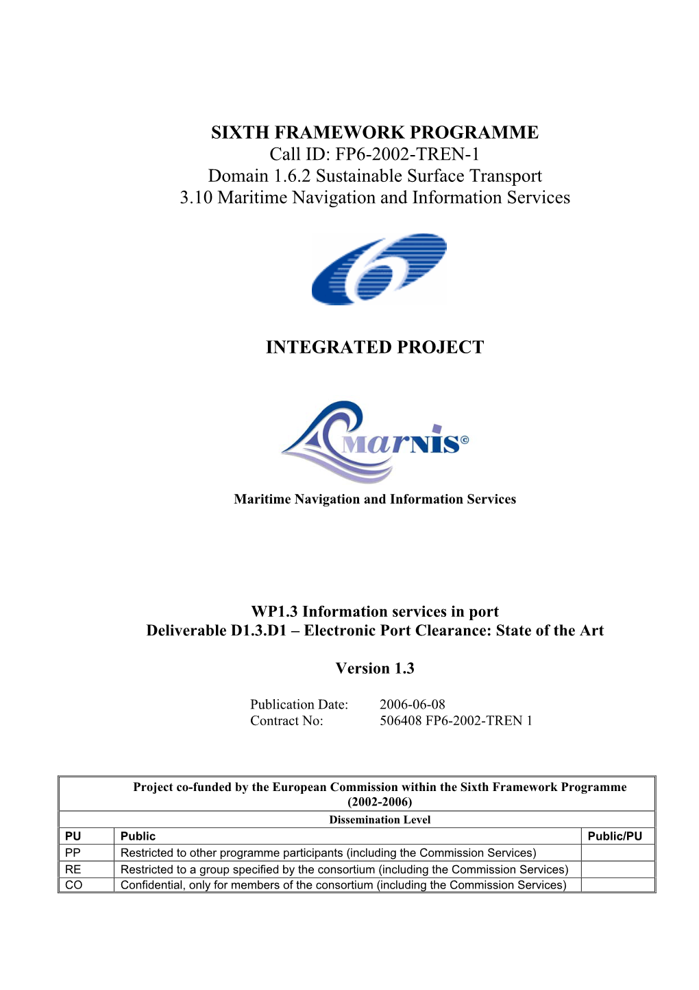 FP6-2002-TREN-1 Domain 1.6.2 Sustainable Surface Transport 3.10 Maritime Navigation and Information Services