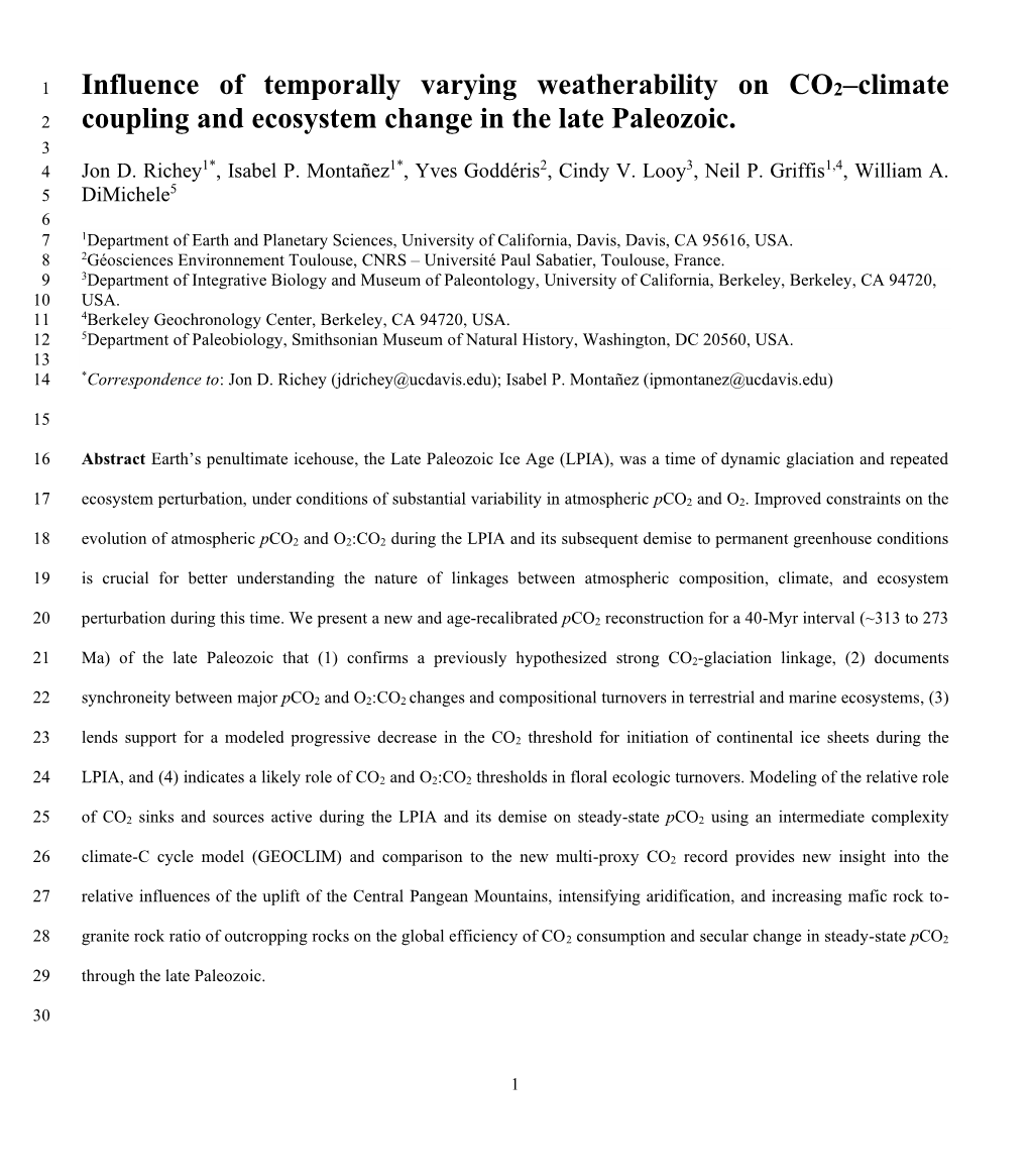 Coupling and Ecosystem Change in the Late Paleozoic. 3 4 Jon D