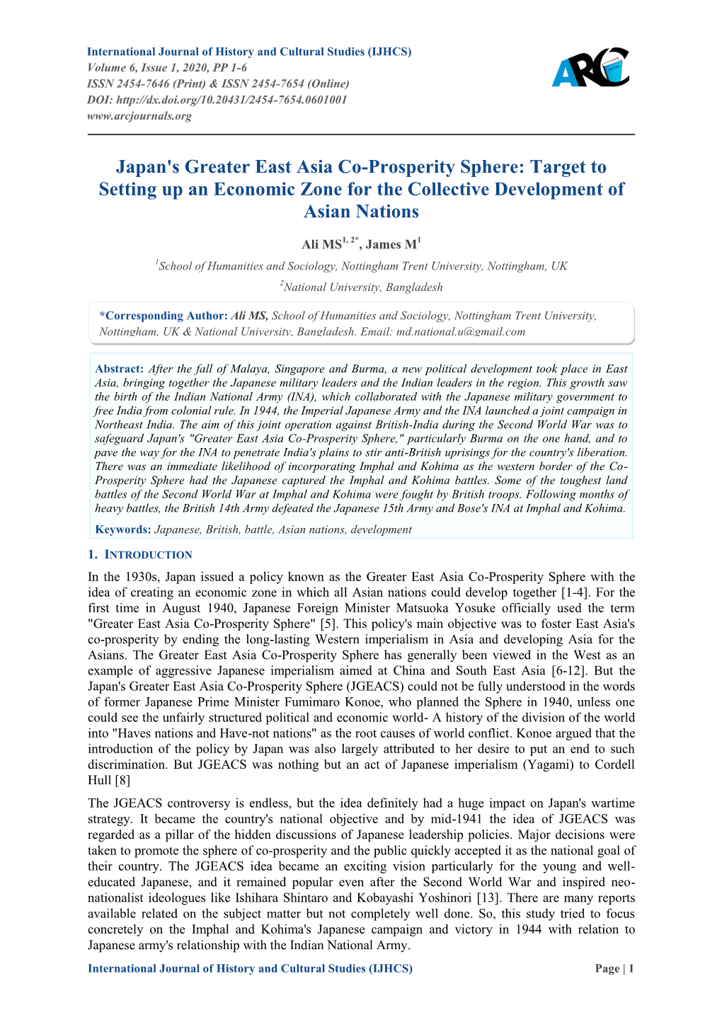 Japan's Greater East Asia Co-Prosperity Sphere: Target to Setting up an Economic Zone for the Collective Development of Asian Nations